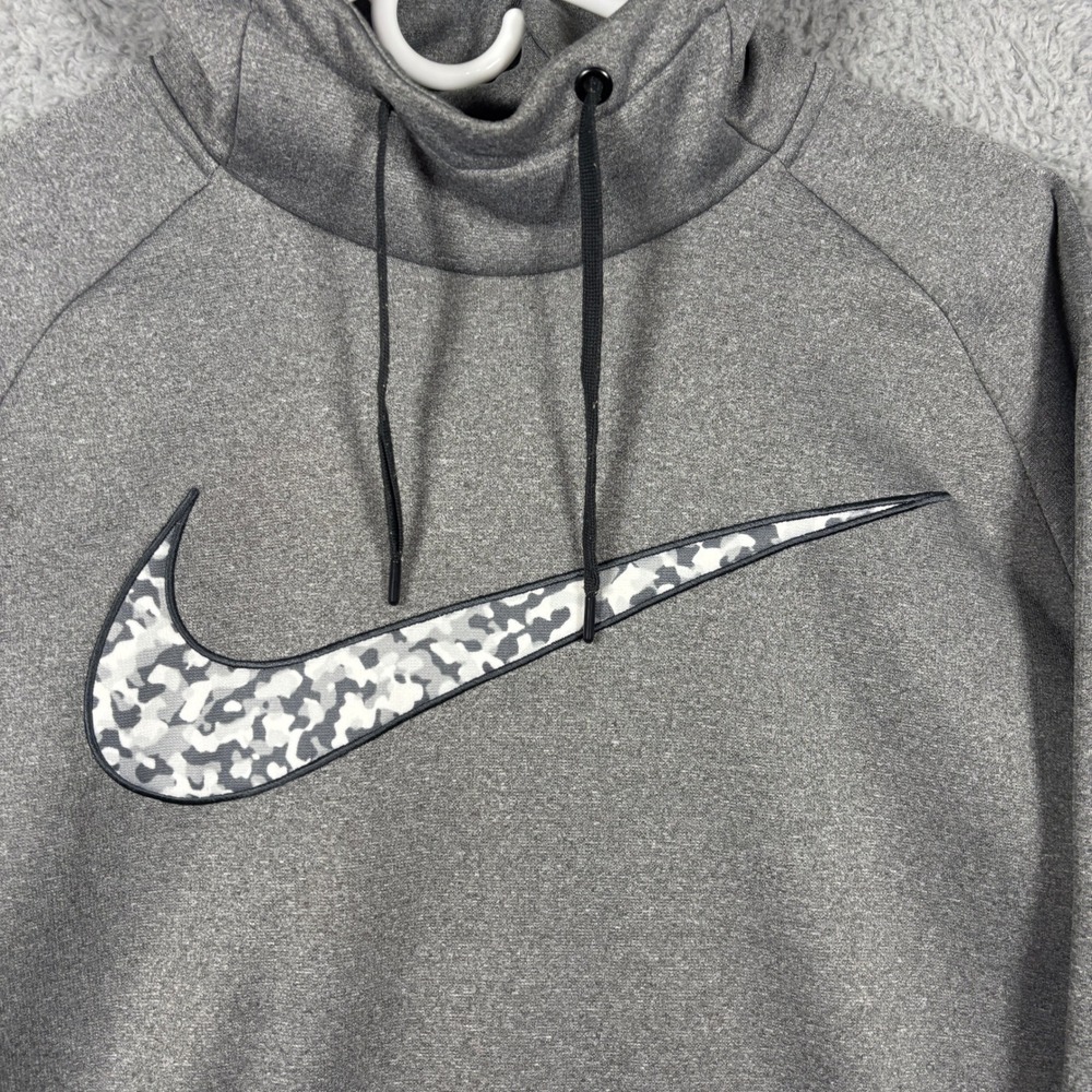 Nike Hoodie Mens L Gray Therma-FIT Camo Swoosh Pullover Athletic Raglan Top - Picture 3 of 9